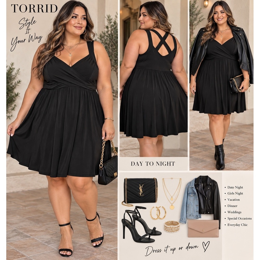 Torrid Black Surplice Crossover Strappy Back Mini Dress Plus Size 3 3X